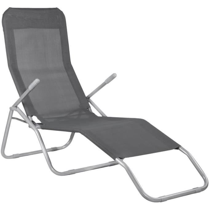 Chaise longue inclinable de jardin SPRINGOS - graphiteux - grande surface de couchage en tissu