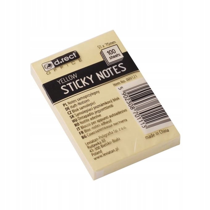 D.RECT Gele Zelfklevende Notitieblaadjes 51x75mm, 100 Vel