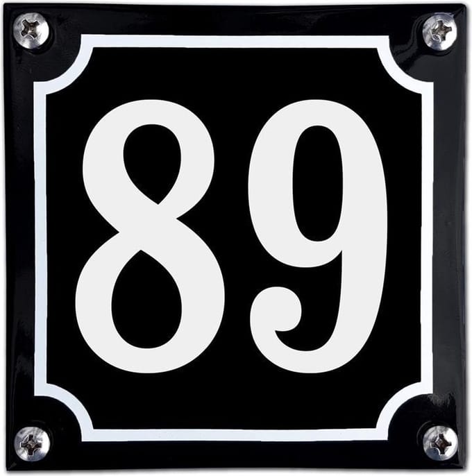 Zwart emaille huisnummer  - 89