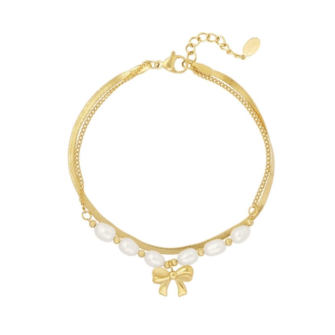 Armband platte schakel en parels -2 in 1