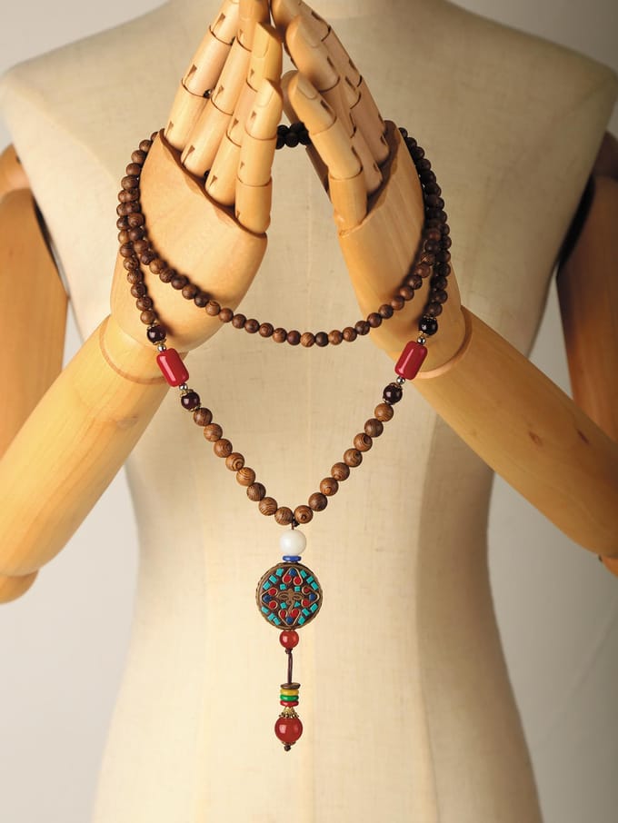Vrouwen kralen ketting houten lange ketting Vintage Boho Mala meditatie kettingen bruin