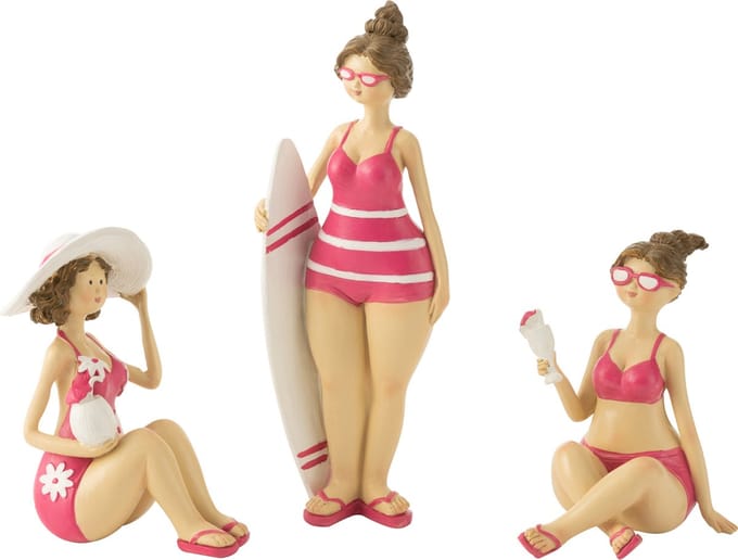 J-Line figuur Strand Vrouwen - polyresin - roze - 3 stuks