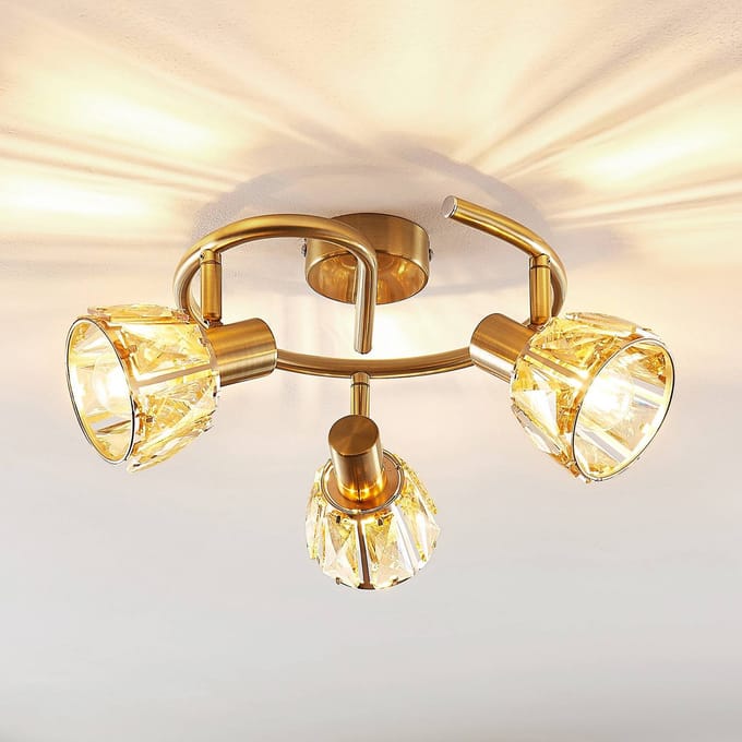 Lindby - plafondlamp - 3lichts - Glas, staal - H: 18 cm - E14 - helder, messing