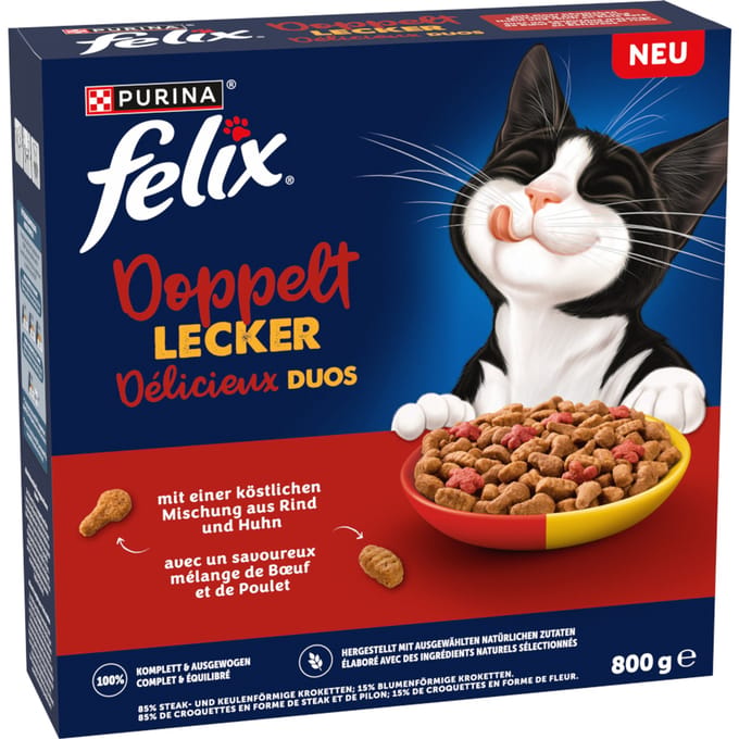 2x800 g Felix Dubbel lekker Rund & Kip Kattenvoer droog
