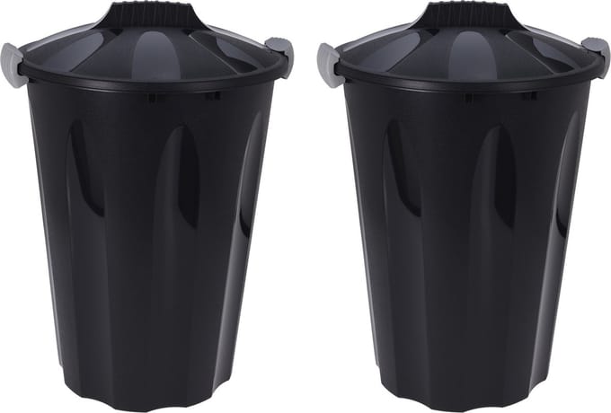 Storage Solutions wasmanden met deksel 2x stuks - 40L - zwart - kunststof