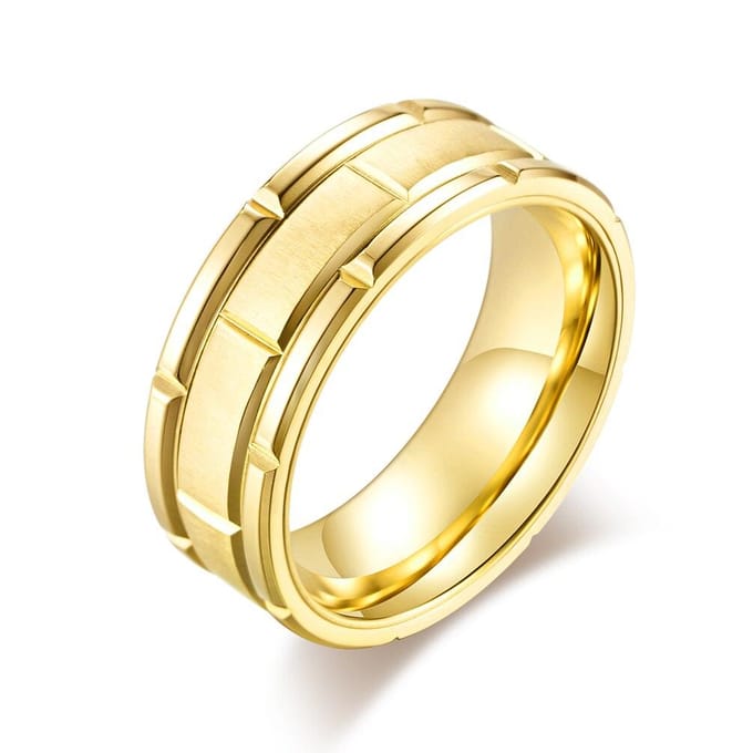 Valentijnsdag Sieraden Gegroefd Gegraveerd Titanium Staal Geborsteld 3 Lagen 8mm Verlovings Koppel Ring 8 beige
