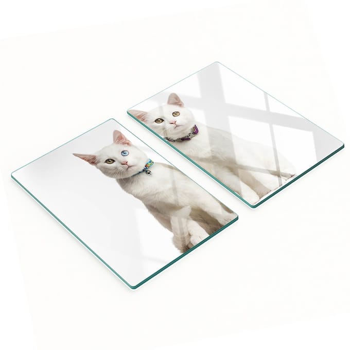Decoratieve serveerplanken van glas met witte kattenmotief, 2x40x52 cm