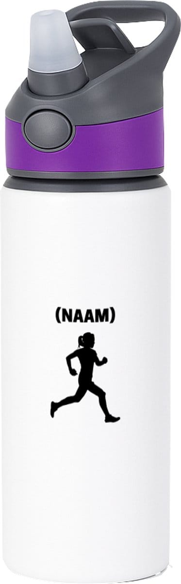 Hacebo® - Hardloop met eigen naam waterfles met rietje paars - Hardlopen - Hardloopster - Sport - water fles - 650ML
