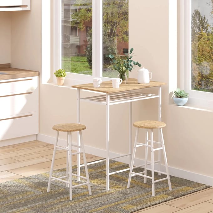 Pugsdrly bartafel set bartafel met 2 barkrukken eethoek keukentafel met opbergrek eettafel voor eetkamer keuken wit