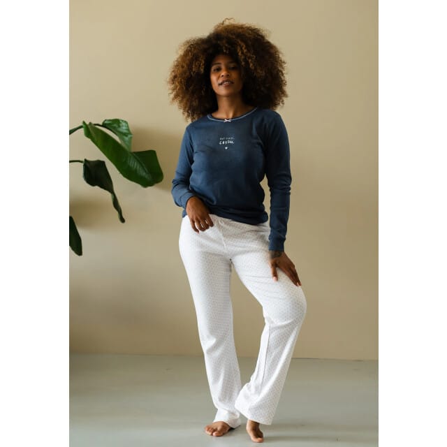 By Louise Dames Winter Pyjama Set Lang Interlock Blauw - Maat XXL