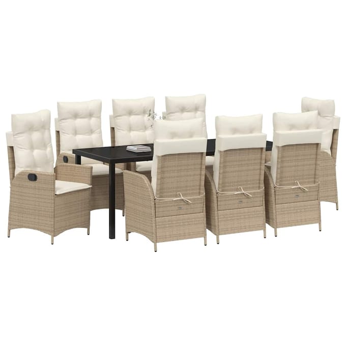 vidaXL - Tuin - Eettafel - Set - 9 - st - Beige - poly - rattan