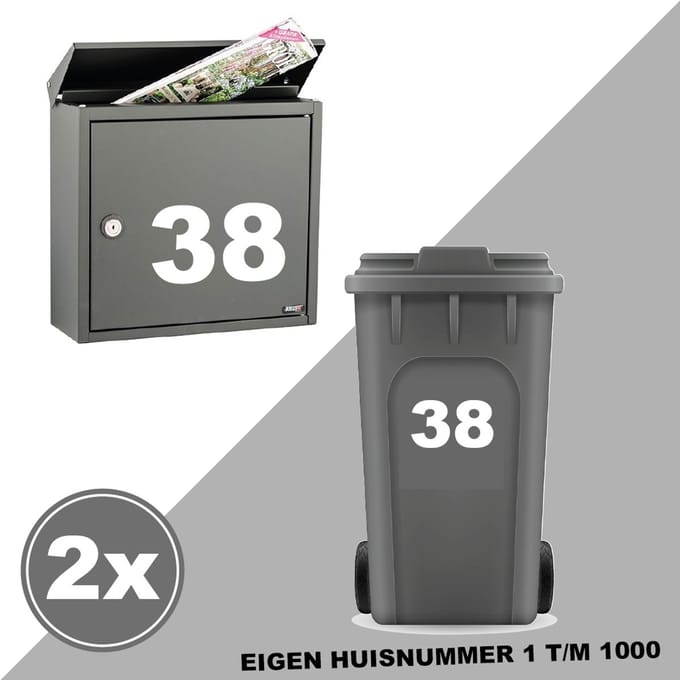 Container sticker / kliko sticker - vinyl sticker met eigen huisnummer - 1 t/m 1000