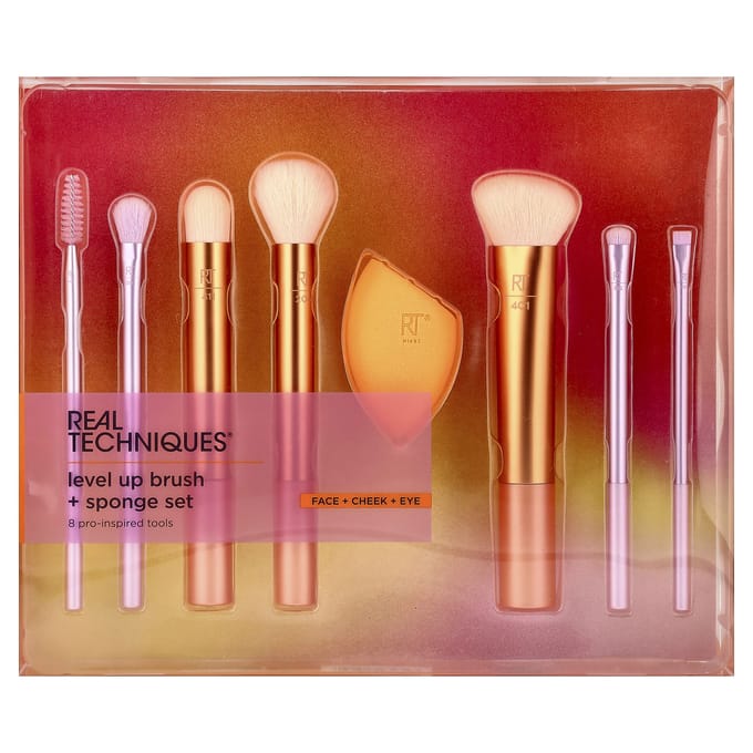 Real Techniques, Ensemble Brosse + Éponge Level Up, 8 Pièces