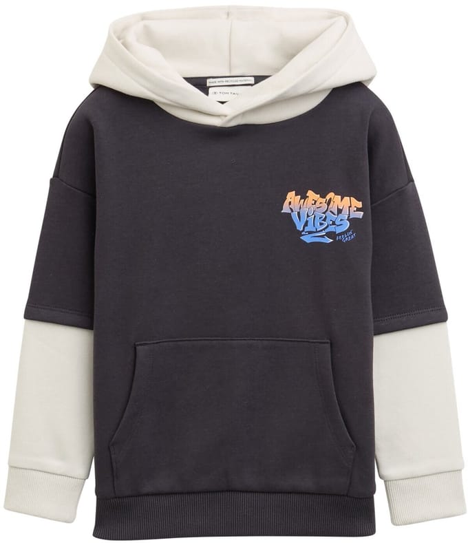 Tom Tailor - Hoodie sweatshirt in een 2-in-1 look - Maat 92/98 - coal grey