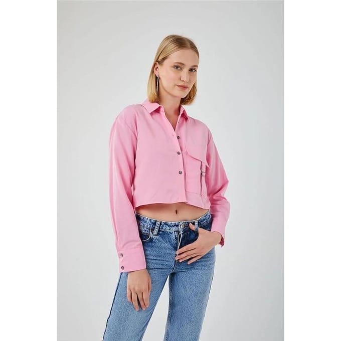 Korte Poplin Shirt met Pocket Detail
