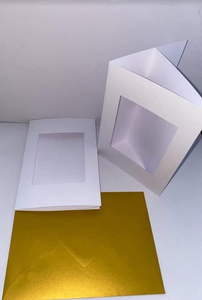 Set van 10 Rechthoekige Kaarten A5 Drie Gevouwen met Gekleurde Enveloppen C5 - Metaalgoud