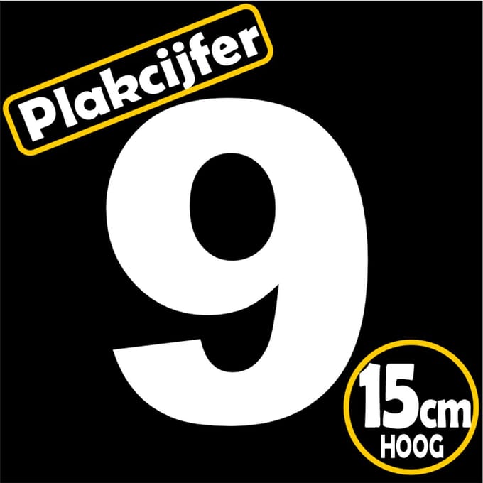 Jerma - Plakcijfer - 9 - sticker - 15 cm - Hoog - Wit - Plasticfolie - Zelfklevend - Binnen - Buiten