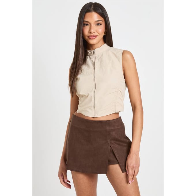 boohoo Dames Faux Suede Mini Rokbroek | Chocolate | Maat: 14
