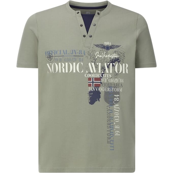 Jan Vanderstorm herren T-Shirt - 64/66 - olijf - Plus Size