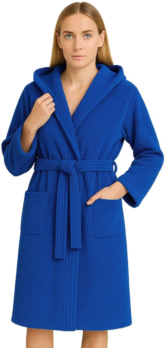 Barbons Badjas Dames - Katoen met Capuchon - Oekotex - Blauw - S