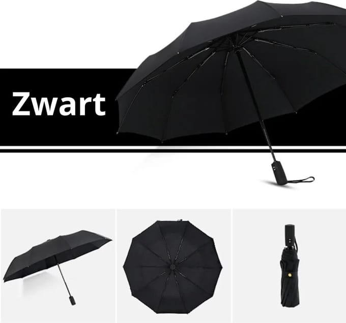 Actania Windproof Paraplu - Opvouwbaar - Moderne Stormparaplu - Stormproef - Automatisch Uitklapbaar - Umbrella - Zwart