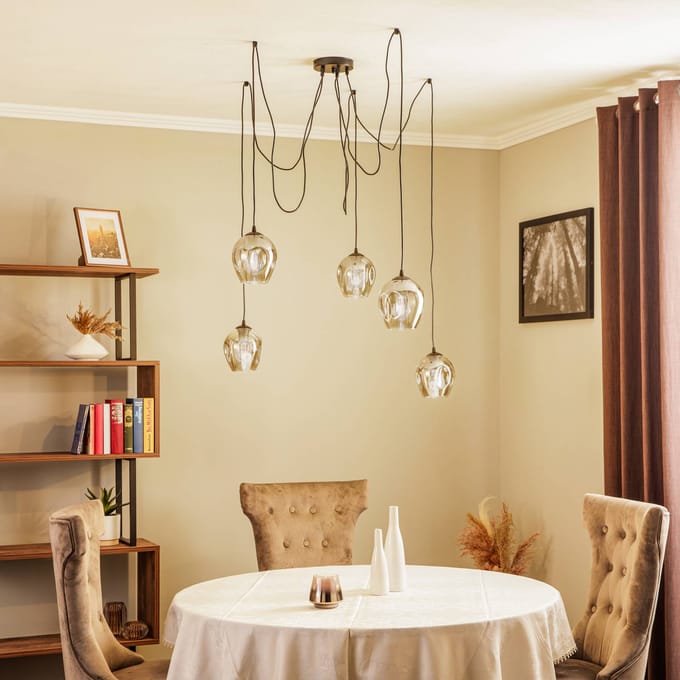 EMIBIG LIGHTING Hanglamp Starla decentrale 5-lamps, glas grafiet