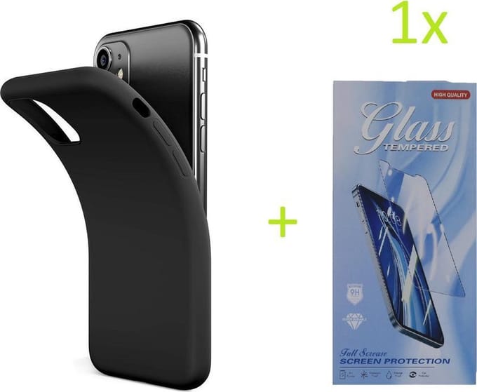 hoesje Geschikt voor: iPhone 12 Pro Max TPU Silicone rubberen + 1 stuk Tempered screenprotector - zwart