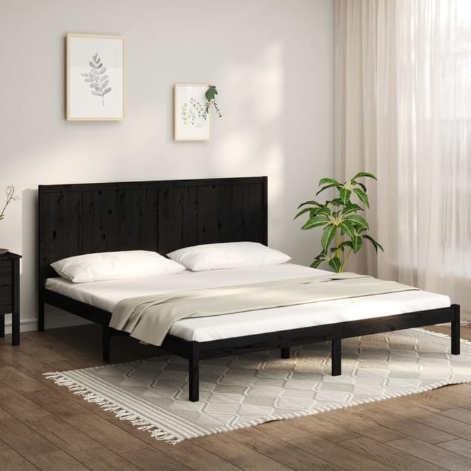 vidaXL - Bedframe - massief - grenenhout - zwart - 200x200 - cm