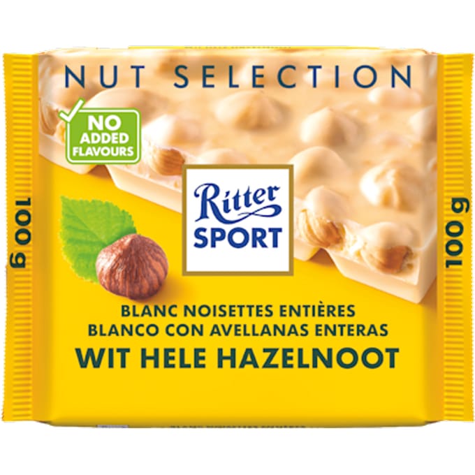 Snoepgoed: Ritter Sport wit hele hazelnoot - 100 gr