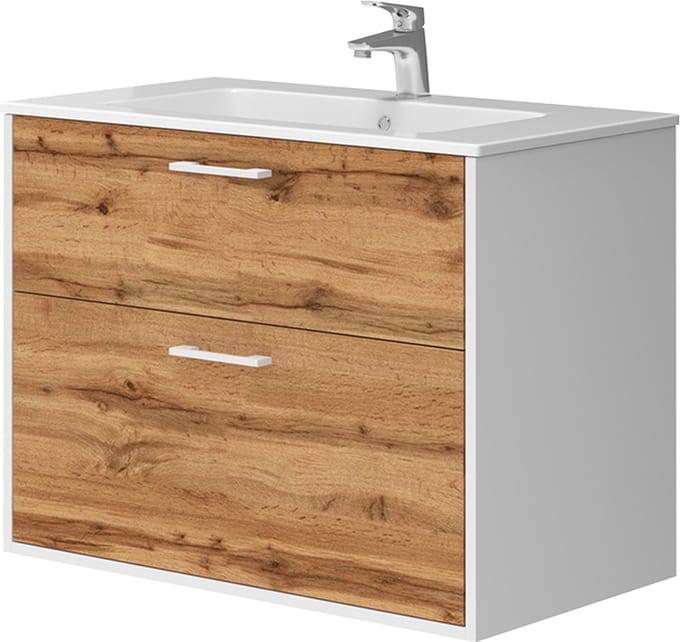Vicco Badkamermeubelset Lanco, Wit/Goudkleurig Eiken, 80 x 60 cm 2-delig