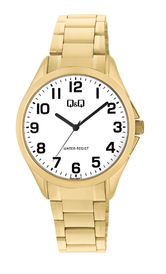 Q&Q C04A-005PY- Analoog - Heren - Stalen band - Rond - Metaal - Goudkleurig