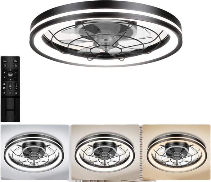 Zyrex® Plafonniere Met Ventilator - Plafondventilator - Plafondventilator Met Verlichting - Zwart - 51cm x 16cm x 51cm