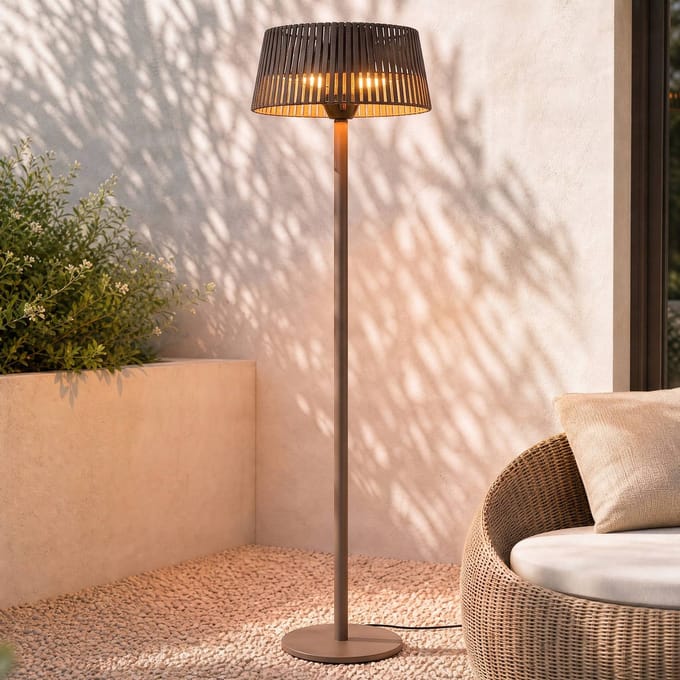 Lucande Pyravo staande terrasverwarmer, bruin, 200 cm, aluminium, IP44