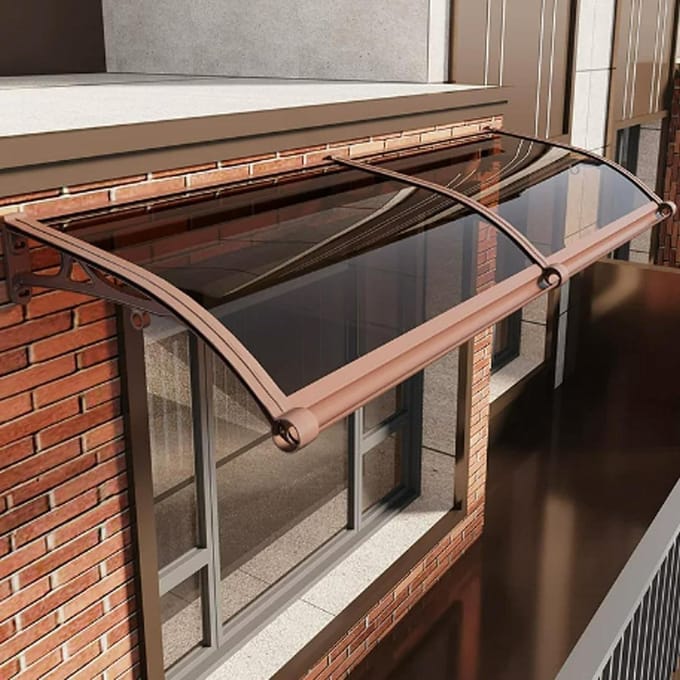 Buitenzonwering Deur Luifel - Overkapping Ramen - Bescherming Buiten - Slagvast Polycarbonaat - 80x90cm - Bruin