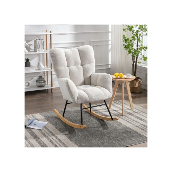 Fauteuil à bascule - MUVOE - Teddy Bear - Tissu doux - Design ergonomique - Blanc blanc