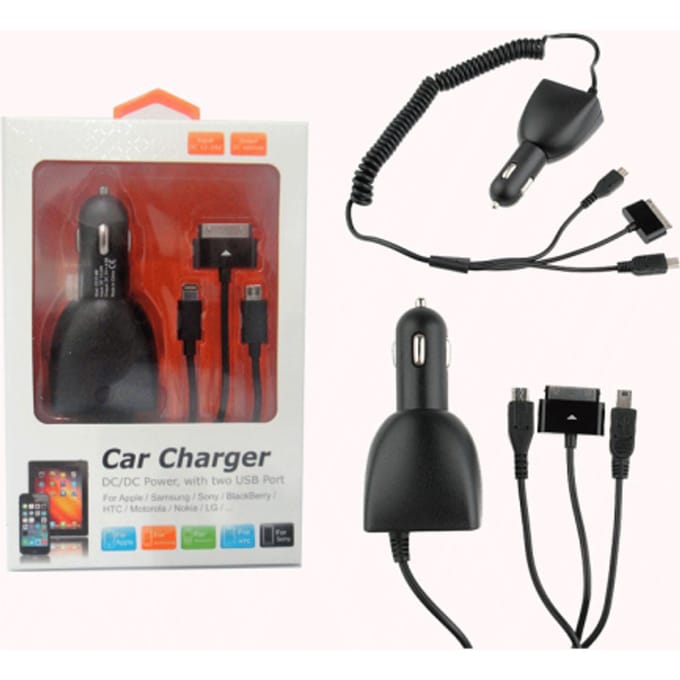 Henca CC37-IMI 3 in 1 Port 5.0V/4800mA Dual USB Car Charger 30pin+8pin +Micro USB