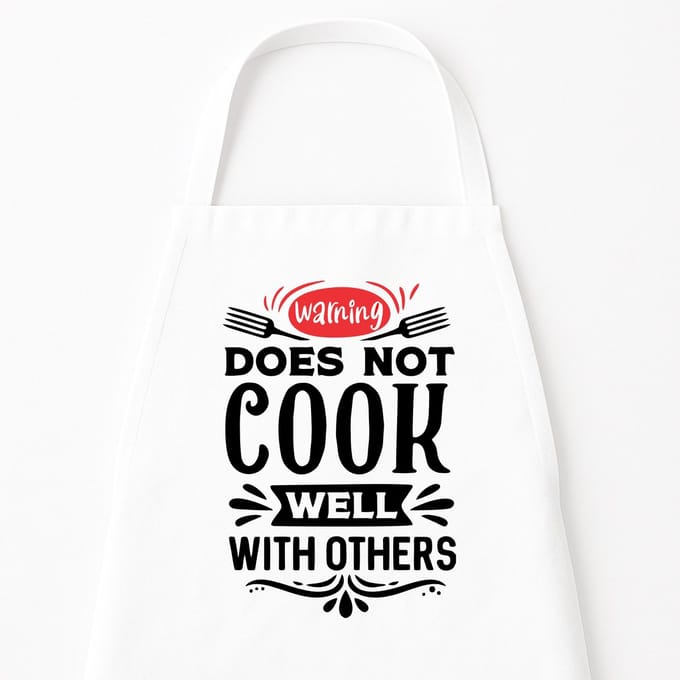 Go Mama - Keukenschort “Warning, does not cook well with others” – Grappig kookschort – One Size – Verstelbaar – Wit – Humor cadeau