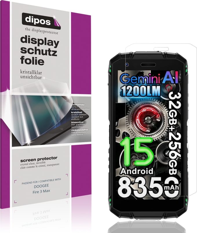 dipos – 4x Beschermfolie geschikt voor DOOGEE Fire 3 Max | Krasbestendige & heldere Screenprotector Ultra-Thin