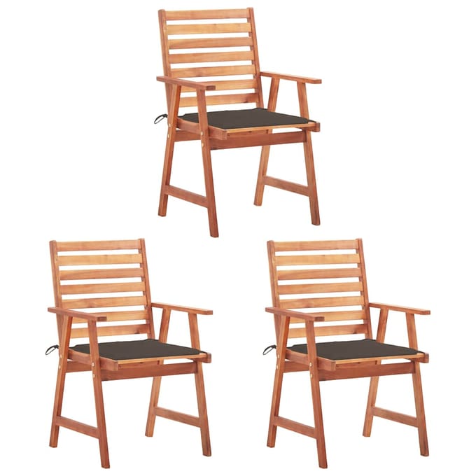 vidaXL - Tuinstoelen - 3 - st - met - kussens - massief - acaciahout