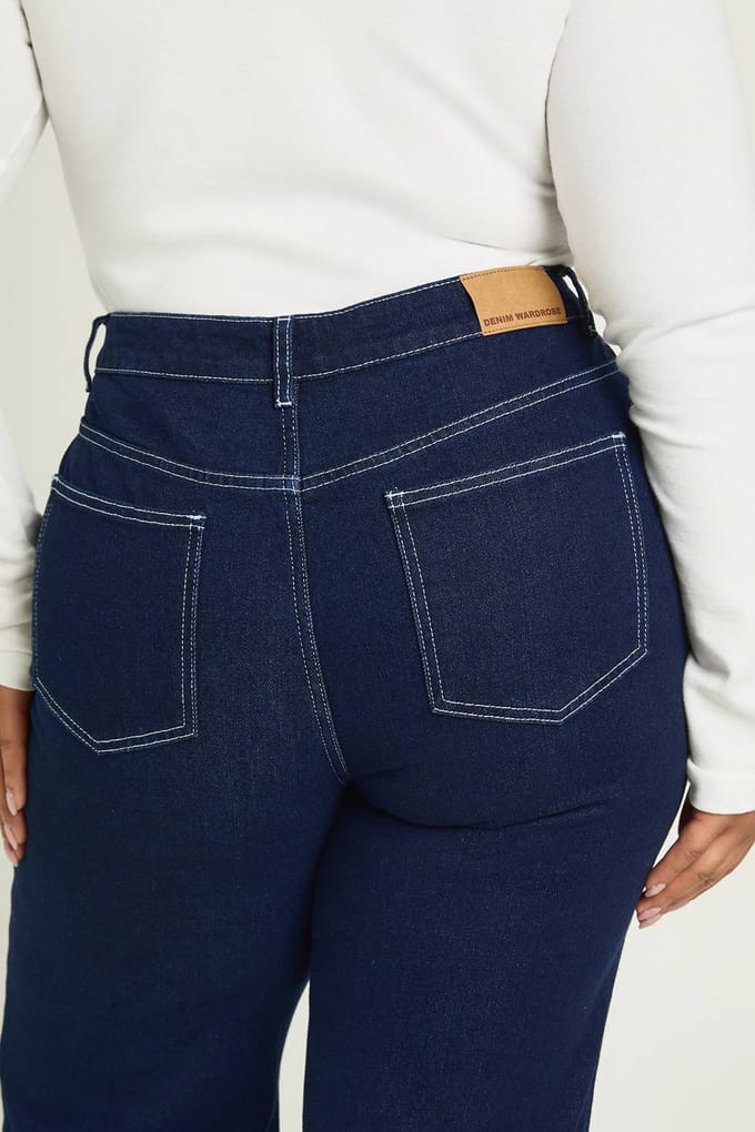 boohoo Dames The Plus Hoge Taille Rechte Pijp Jeans | Indigo | Maat: 16/32L