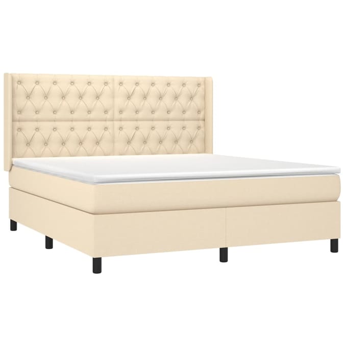 vidaXL - Boxspring - met - matras - stof - crèmekleurig - 160x200 - cm