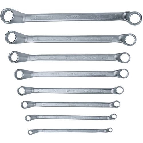 KS Tools Classic - Dubbele Ringsleutel Set - 8-delig - 6x7 mm tot 20x22 mm - 75° Afgebogen - Chroom-Vanadium Staal