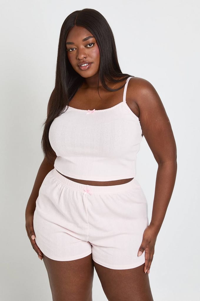 boohoo Dames Plus Pointelle Hemdje Pyjama Top | Baby Roze | Maat: 44