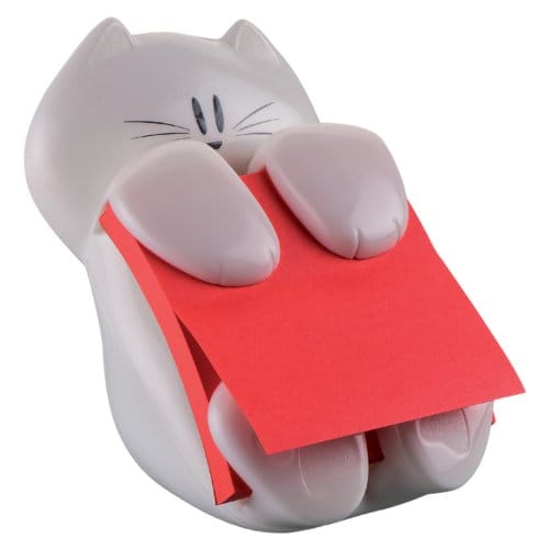 Post-it® Z-Notes Dispenser Kat + 1 X  Post-it® Super Sticky Z-Notes, Poppy, 76 x 76 mm, 90 blaadjes/blok