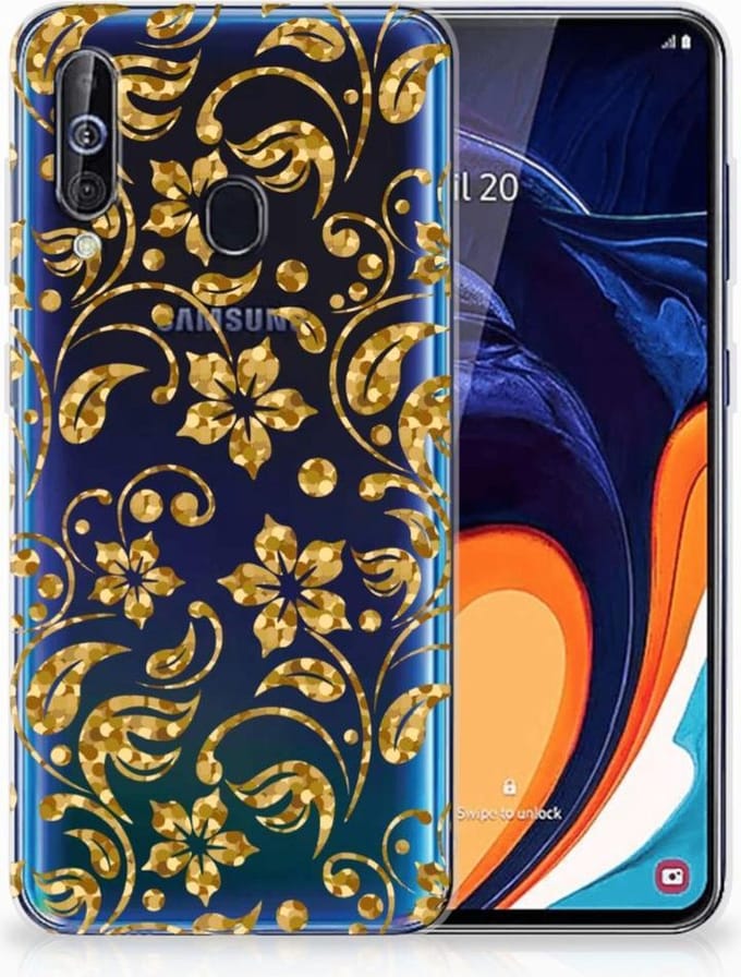 Samsung Galaxy A60 TPU Case Gouden Bloemen