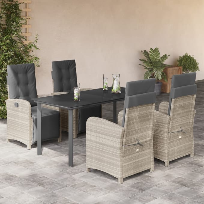 vidaXL - 5-delige - Tuinset - met - kussens - poly - rattan - lichtgrijs