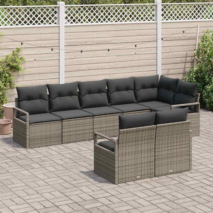 vidaXL Tuinbank Set met kussen met opslag 8 pcs Grijs poly rattan