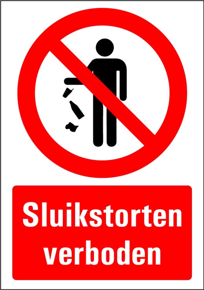 Sluikstorten verboden bord - kunststof 148 x 210 mm