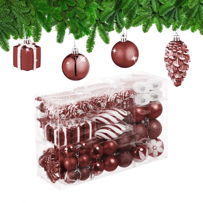 kerstballen - set van 72 - plastic - onbreekbaar - hartjes - sokjes - bruin