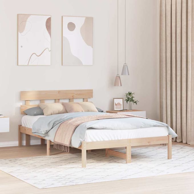 vidaXL - Bedframe - met - hoofdeinde - Bruin - 140 - x - 190 - cm - Massief - grenenhout